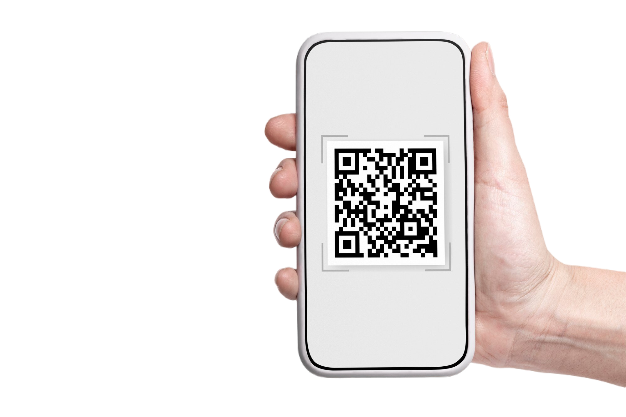 mão segurando celular com qr code